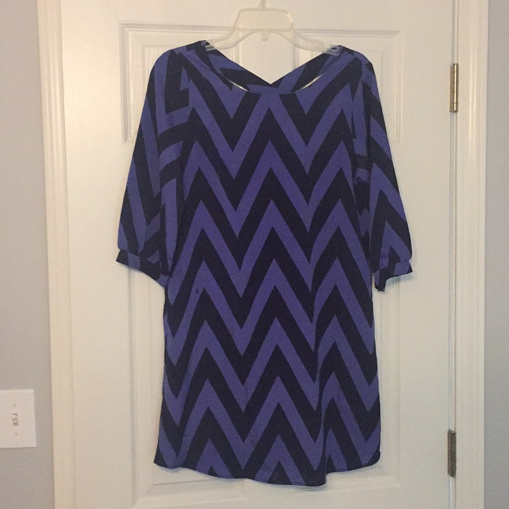 Blue chevron shift dress
